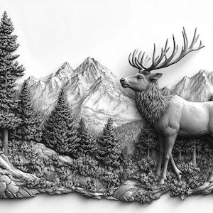 Elk Forrest Bas Relief illustration  Greyscale  Bundle 4   24 Digital Ai Line Art PNG-SVG (Digital Download)