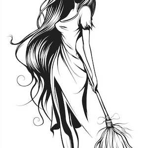 Witch Lovely Cartoon Line art illustration  Black and White  Bundle 1   72 Digital Ai Line Art   Svg-Png