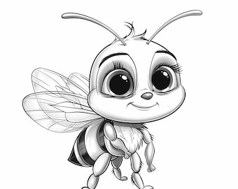 Bees Honey Cartoon Black and White  Bundle 2   65  Digital Ai Line Art PNG-SVG (Digital Download)