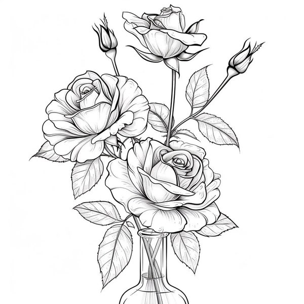 Rose Line Drawing Etsy UK