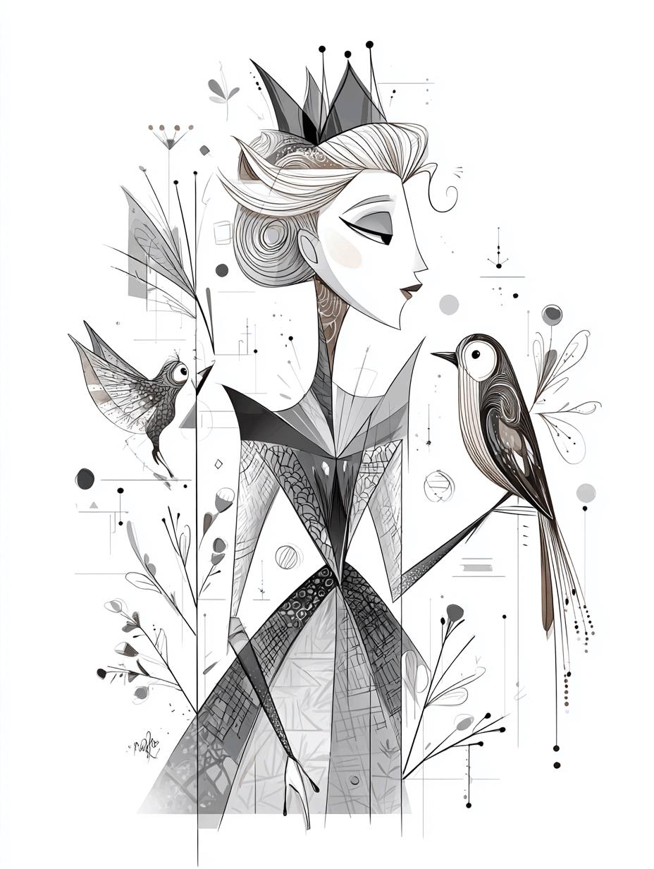 Fairy Abstract Queen Line Art Cartoon Black and White Bundle 1 24 ...