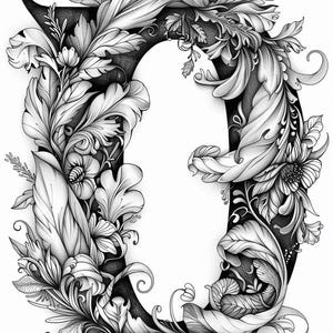 Cherry Blossom Alphabet Cap Drop Black/White Line Art  Bundle O-U    27 Digital Ai Line Art PNG-SVG (Digital Download)