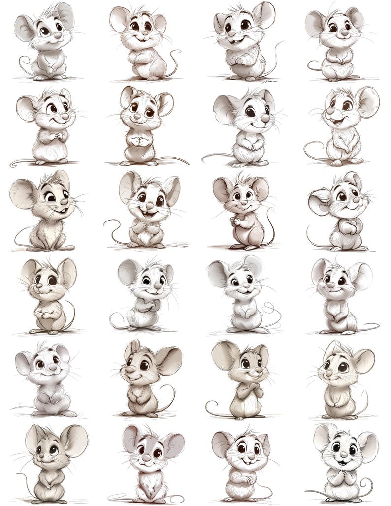 Mouse Grey Line Art Color/black and White Bundle 2 40 Digital Ai Line ...