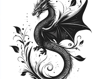 Dragon illustrations Black and White  Bundle 1   36  Digital Ai Line Art PNG-SVG (Digital Download)