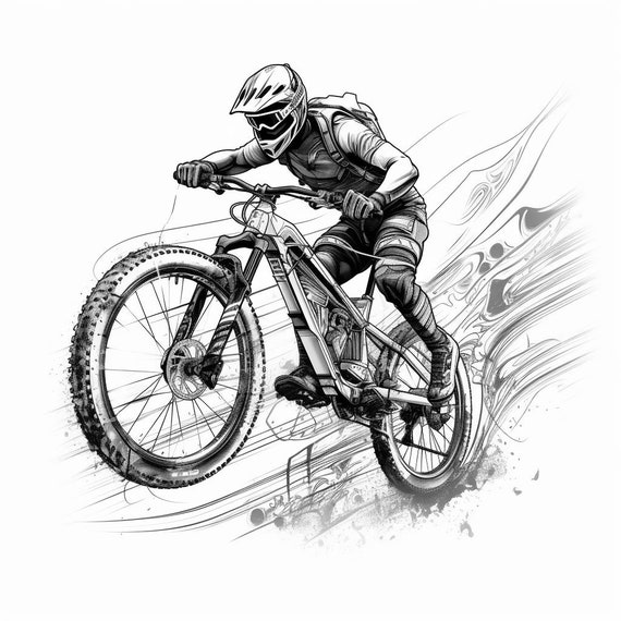 Mountain Bike With Rider Bundle 3 65 Black and White High resolution Ai Digital Line Art PNG JPG SVG Etsy