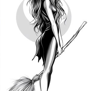 Witch Lovely Cartoon Line art illustration  Black and White  Bundle 4   72 Digital Ai Line Art  Svg-Png