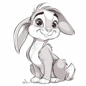 Rabbit Lop Style Cartoon Black and White Bundle 4   52  Digital Line Art AI  Svg-Png