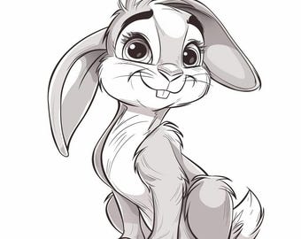 Rabbit Lop Style Cartoon Black and White Bundle 4   52  Digital Ai Line Art PNG-SVG (Digital Download)