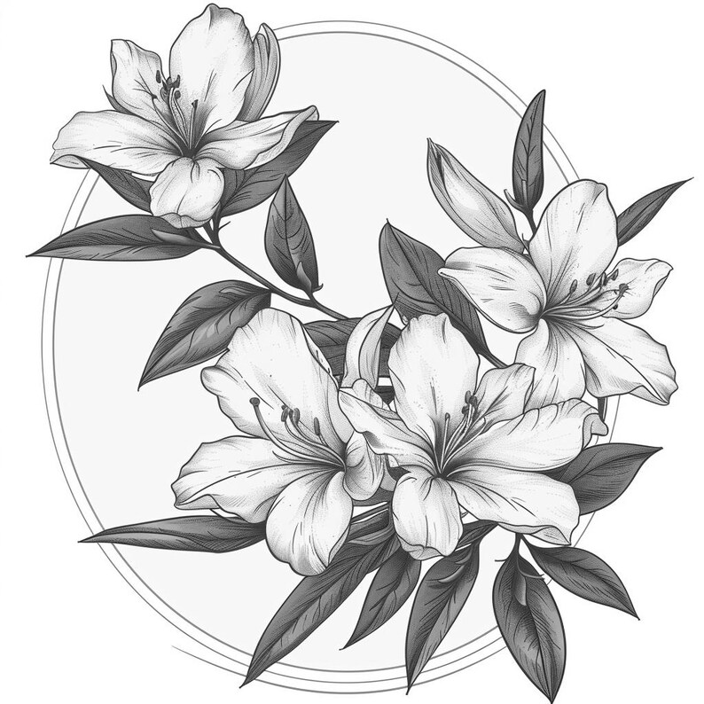 Azaleas Blooms Line Art Black and White Bundle 2 36 Digital Ai Line Art ...