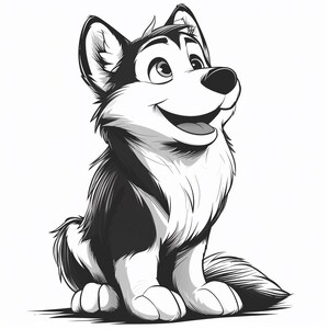 Dog Malamute Cartoon  Black and White  Bundle 2   36  Digital Line Art Ai  PNG SVG