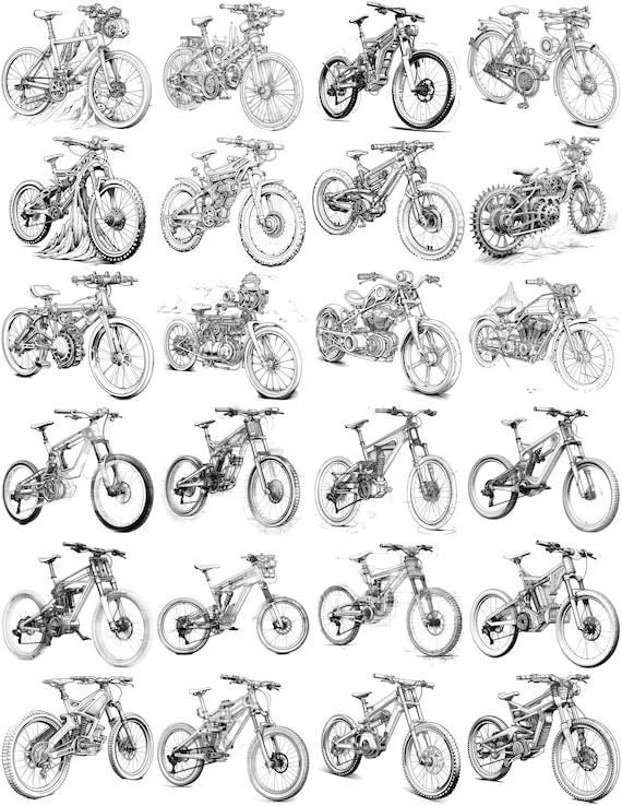 Mountain Bike Steampunk Black and White Line Art Bundle 1 48