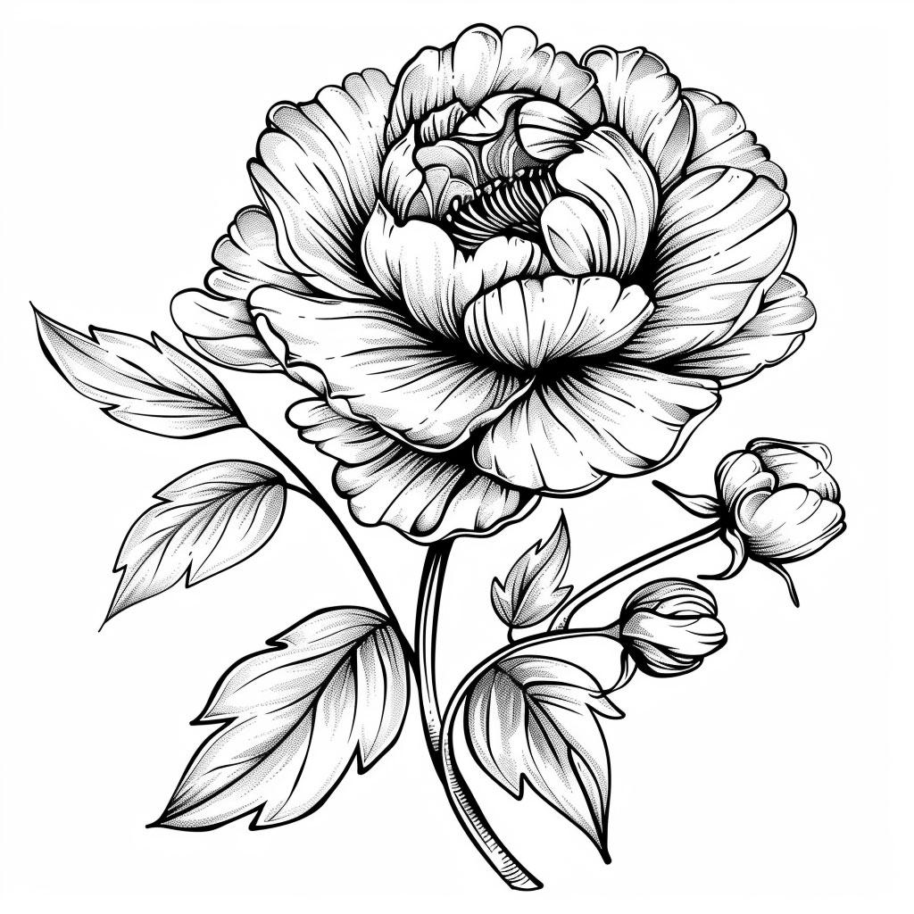 Peony Blooms Black/White Line Art  Bundle 3     42  Digital Ai Line Art PNG-SVG (Digital Download)