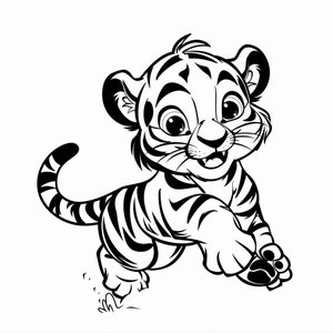 Tijger springen cartoon lijntekeningen zwart-wit bundel1 5+ digitale lijntekeningen Ai PNG SVG