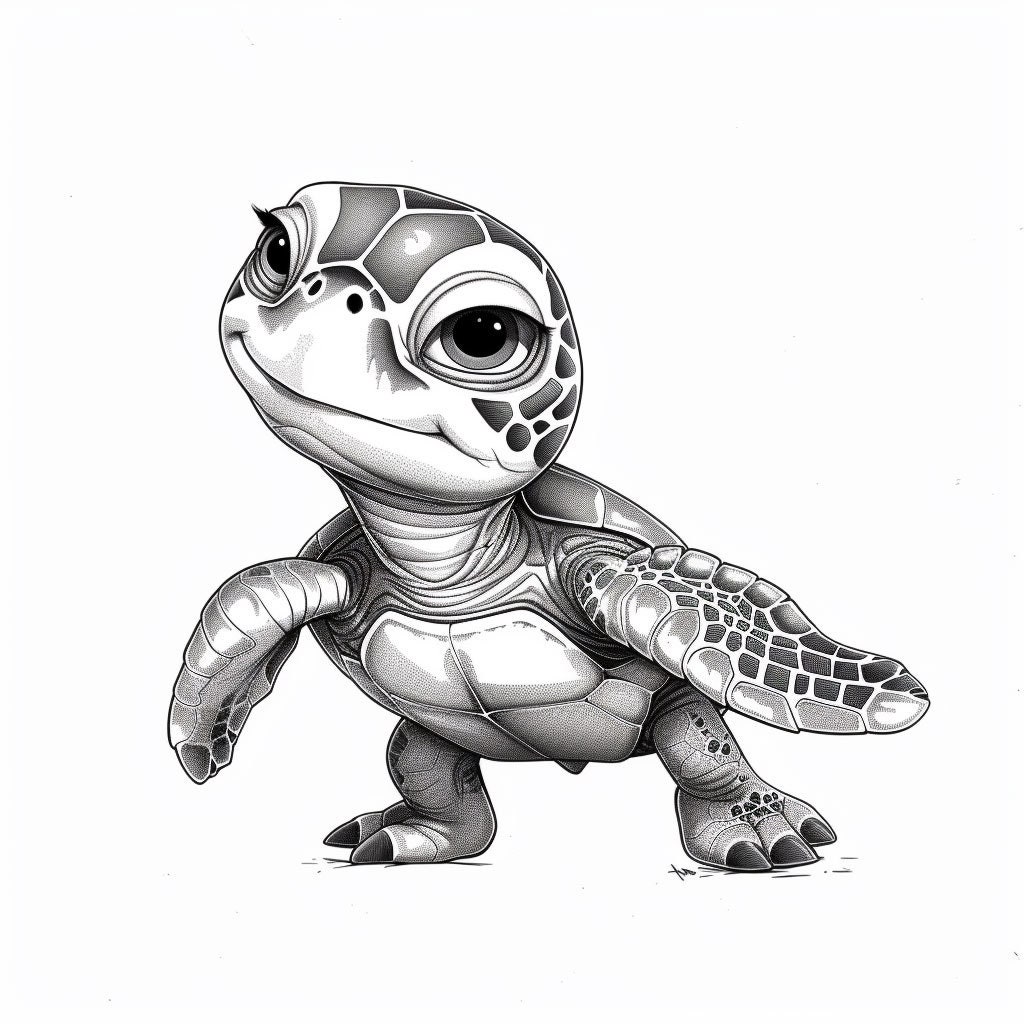 Cartoon Sea Turtle Line Art Black and White Bundle 1 90 Digital Line ...