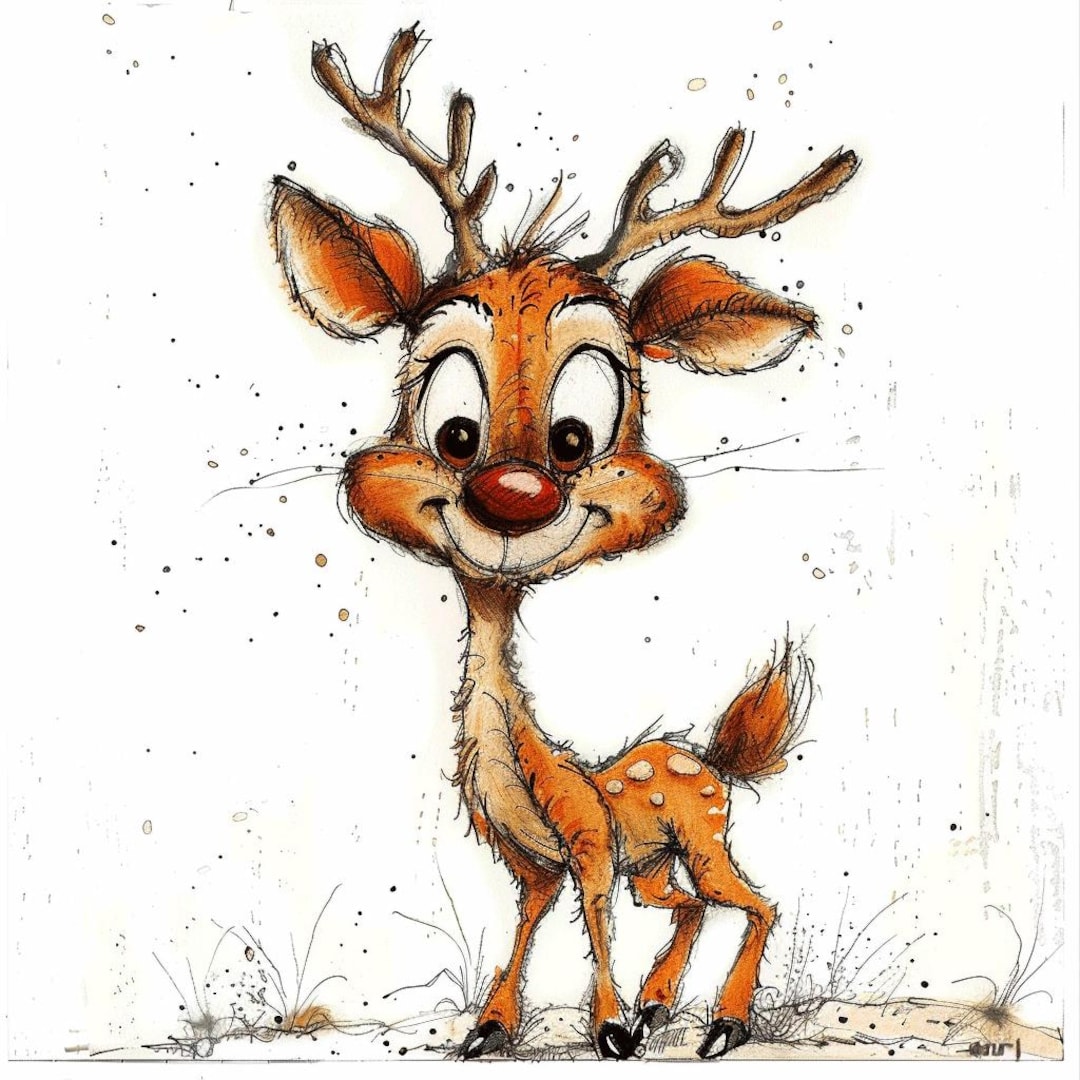 Reindeer Crazy Cartoon Line Art Illustration Color Bundle 1 24 Digital ...