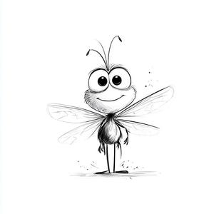 Paquete de 40 dibujos animados de moscas en blanco y negro (arte lineal digital AI PNG-SVG) (descarga digital)