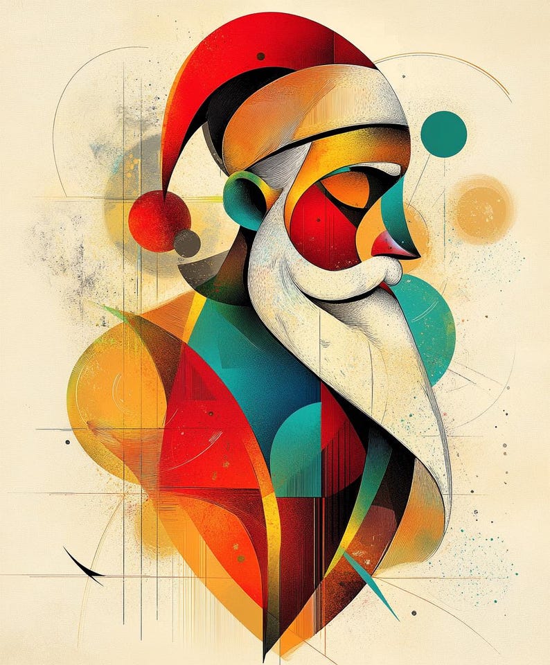 Santa Abstract Line Santa Abstract Modern Line Art Illustration Color Bundle 3 16 Digital ...