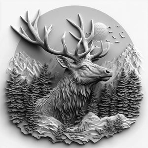 Elk Forrest Oval Bas Relief illustration  Greyscale  Bundle 2   24 Digital Ai Line Art PNG-SVG (Digital Download)