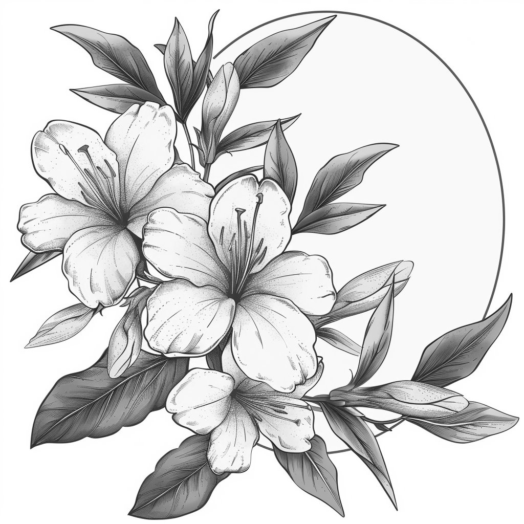 Azaleas Blooms Line Art Black and White Bundle 1 75 Digital Line Art AI ...