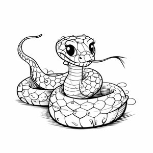 RattleSnake Cartoon Black and White  Bundle 3   64  Digital Ai Line Art PNG-SVG (Digital Download)