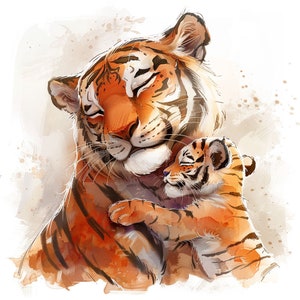 Tiger and Cub in Watercolor Illustration Bundle 3.     24 Digital Line Art Ai  Svg-Png