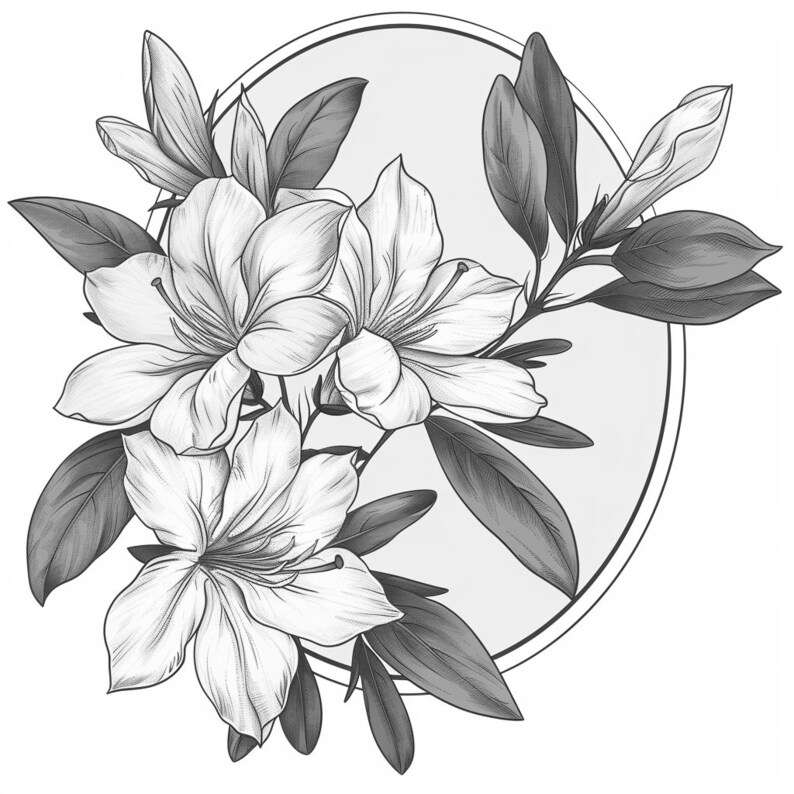 Azaleas Blooms Line Art Black and White Bundle 1 42 Digital Ai Line Art ...