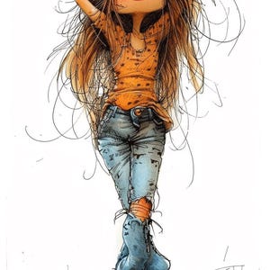 Ilustración de arte lineal de dibujos animados de mujer estudiante Groovy Color Paquete 4 42 Arte lineal digital Ai Svg-Png
