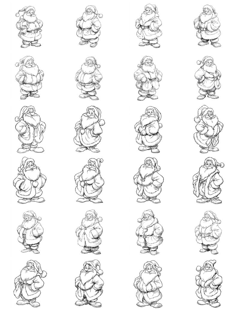 Santa Variations Santa Cartoon Line Art Illustration Black and White Bundle 6 40 Digital ...