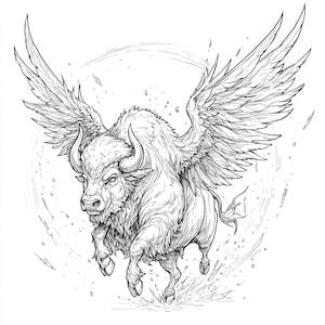 Buffalo/Bison with Wings Black and White  Bundle 2   28 Digital Ai Line Art    Svg-Png