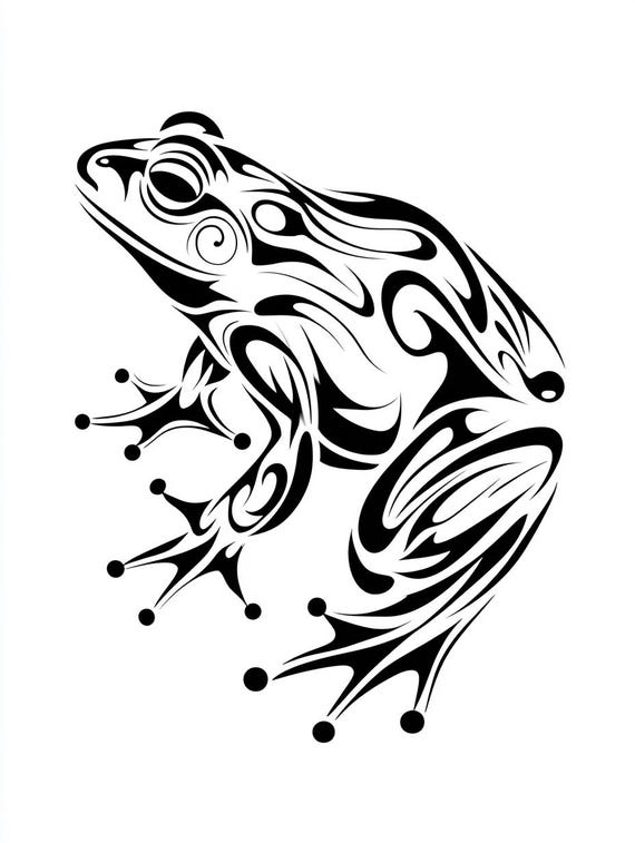 カエルのタトゥー風線画 白黒バンドル 1.48 デジタル Ai 線画 PNG-SVG