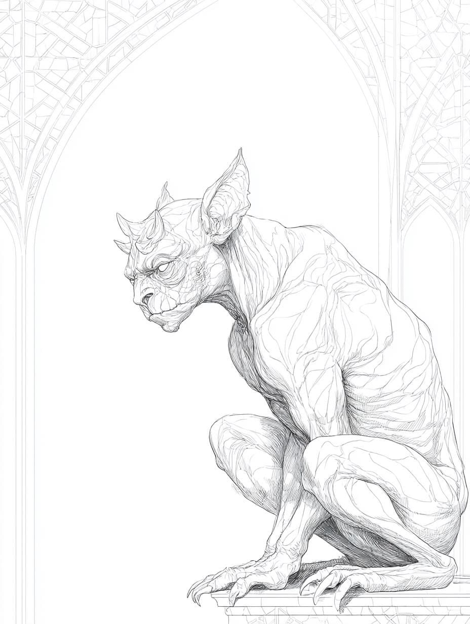 Gargoyle Line Art Black and White Bundle 4 22 Digital Line Ai Art