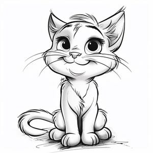 Paquete de 4 65 dibujos animados de gatos y gatitos en blanco y negro, arte lineal digital Ai Svg-Png