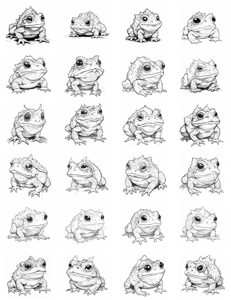 Horned Toad Cartoon Black and White Bundle 2 72 Digital Line Ai Art PNG ...