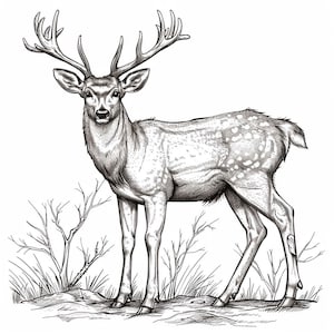 Deer Clean Line Art Black and White Bundle 2      36  Digital Ai Line Art PNG SVG