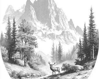 Pacote de arte de linha preta e branca Elk Aspen Forrest 3 20 Arte de linha digital Ai PNG-SVG (download digital)