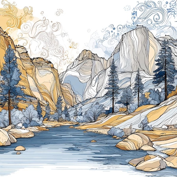 Mountain Abstract Line Art Color Bundle 9  11  Digital Ai Line Art PNG-SVG (Digital Download)