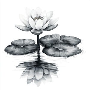 Water Lily Blooms  Line Art  Black and White Bundle 2      26 Digital Ai Line Art PNG-SVG (Digital Download)