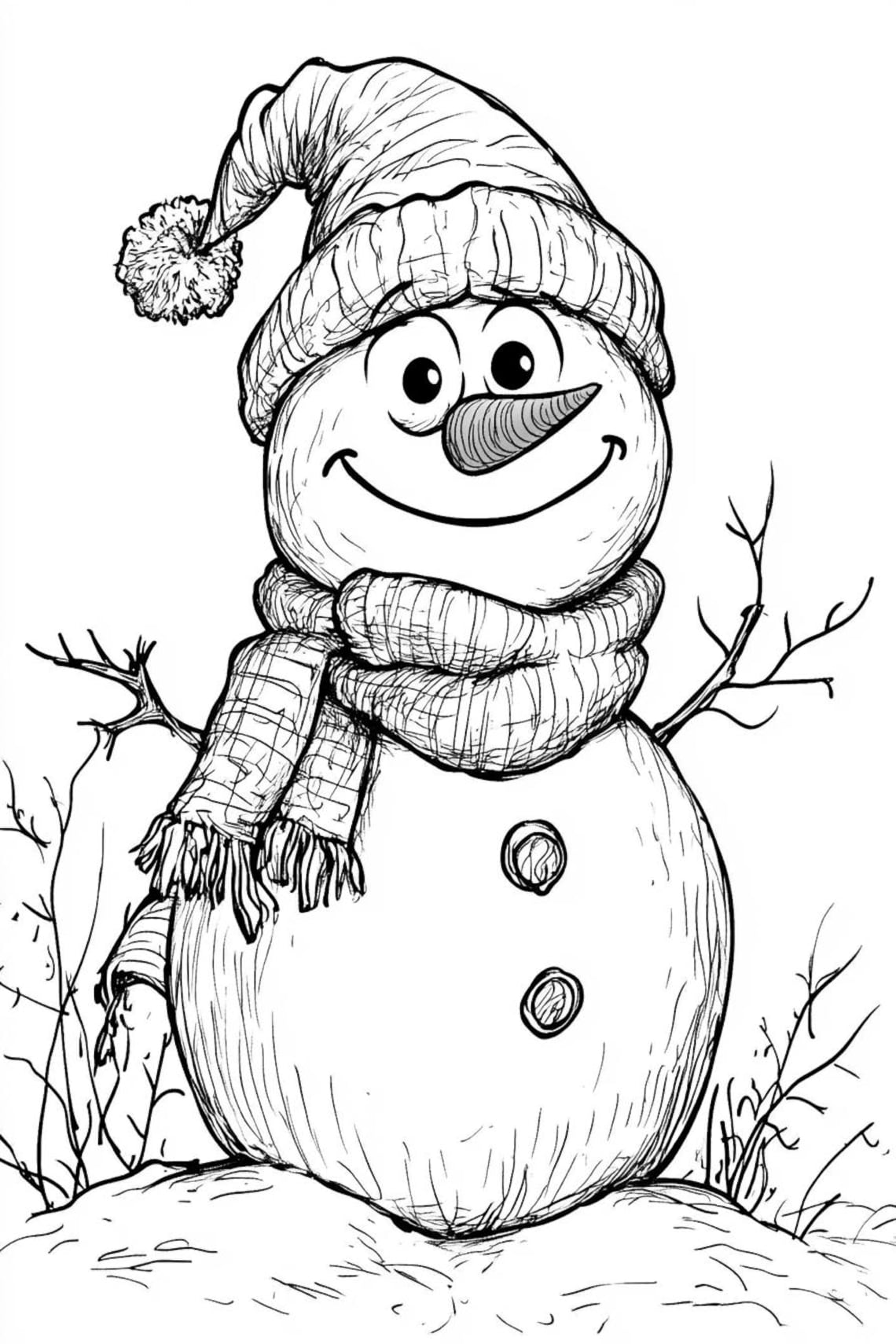 Snowman Line Art Illustration Black and White Bundle 1 24 Digital Ai ...