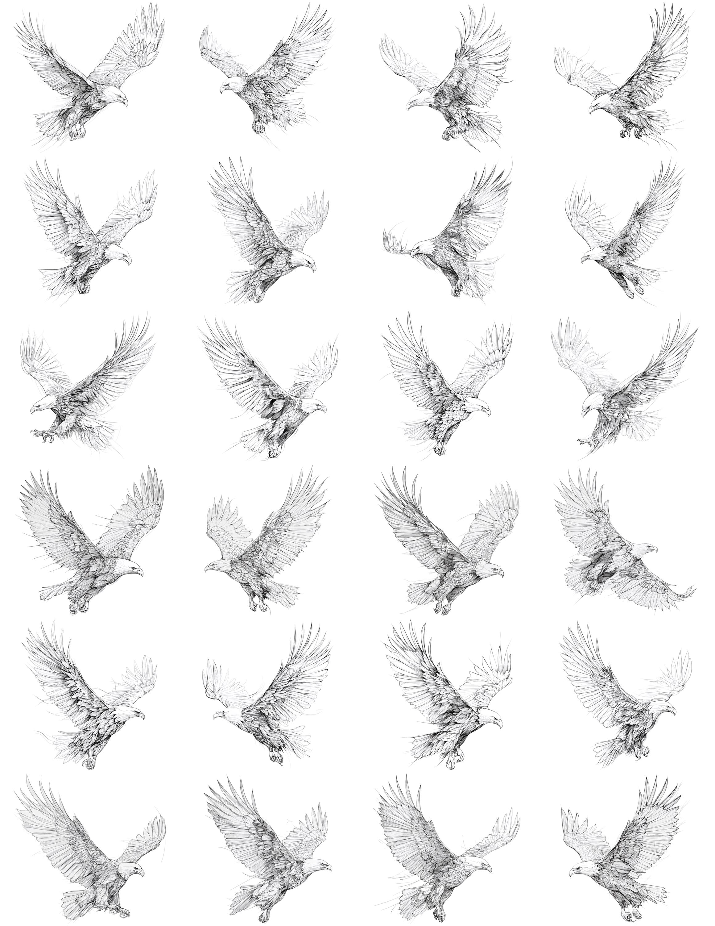 Eagle Line Art Black and White Bundle 1 32 Digital Ai Line Art PNG-SVG ...