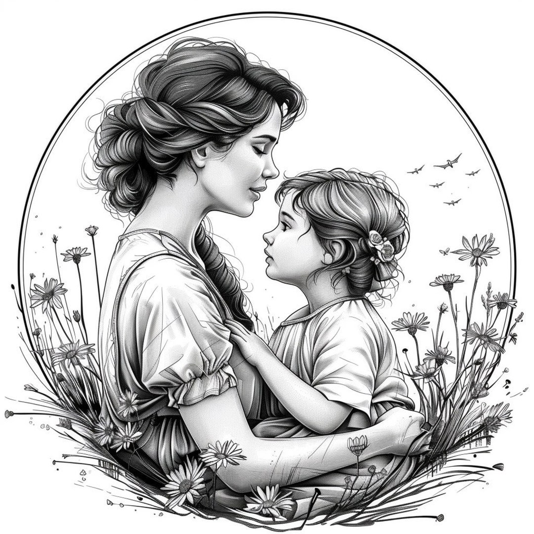 Moederdag moeder kind bundel 1 52 Digital Ai Line Art PNG-SVG (digitale  download) - Etsy België, image size:1080x1080