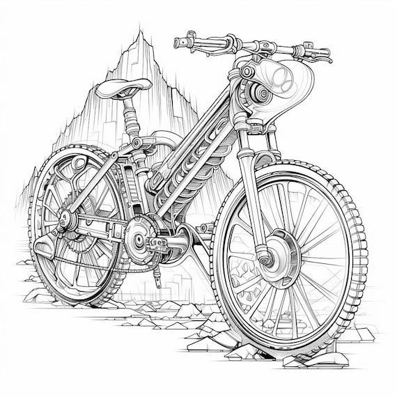 Mountain Bike Steampunk Black and White Line Art Bundle 1 48