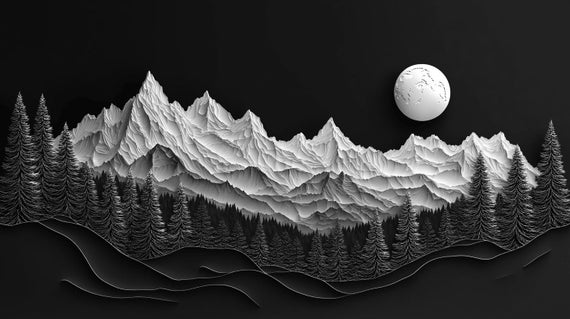 Mountains Bas Relief Abstract- Greyscale Bundle 3 24 Digital Ai