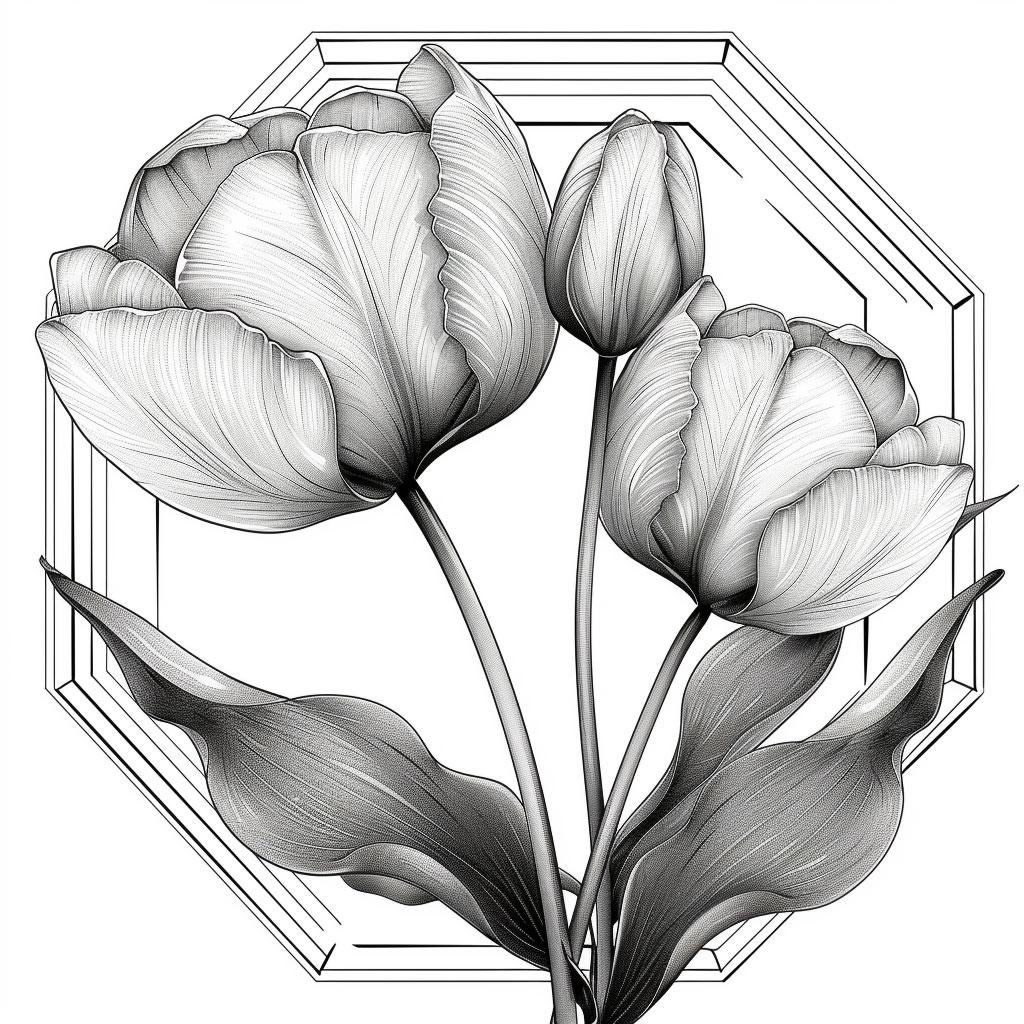 チュ－リップ モノクロ原画 チューリップの花の線画 白黒バンドル 1 36 デジタル Ai 線画 PNG-SVG