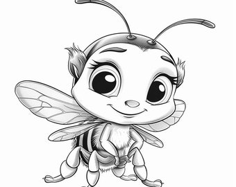 Bees Honey Cartoon Black and White  Bundle 1   41 Digital Ai Line Art PNG-SVG (Digital Download)