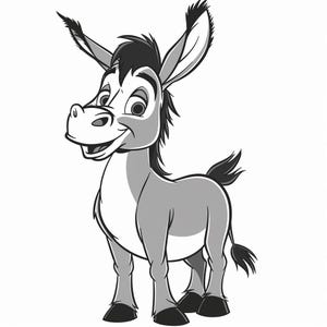 Donkey Cartoon Black and White Bundle 2     65  Digital Line Art Ai  PNG SVG