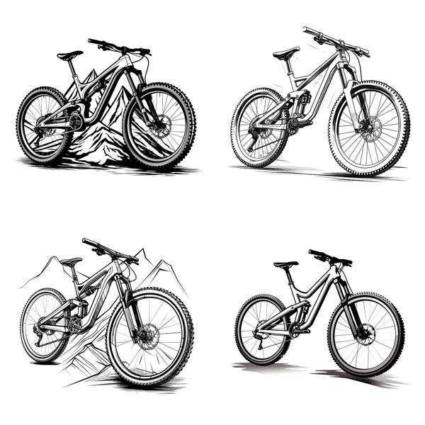 Mountain Bike Bundle 2: 20 BW High-Resolution AI Digital Line Art