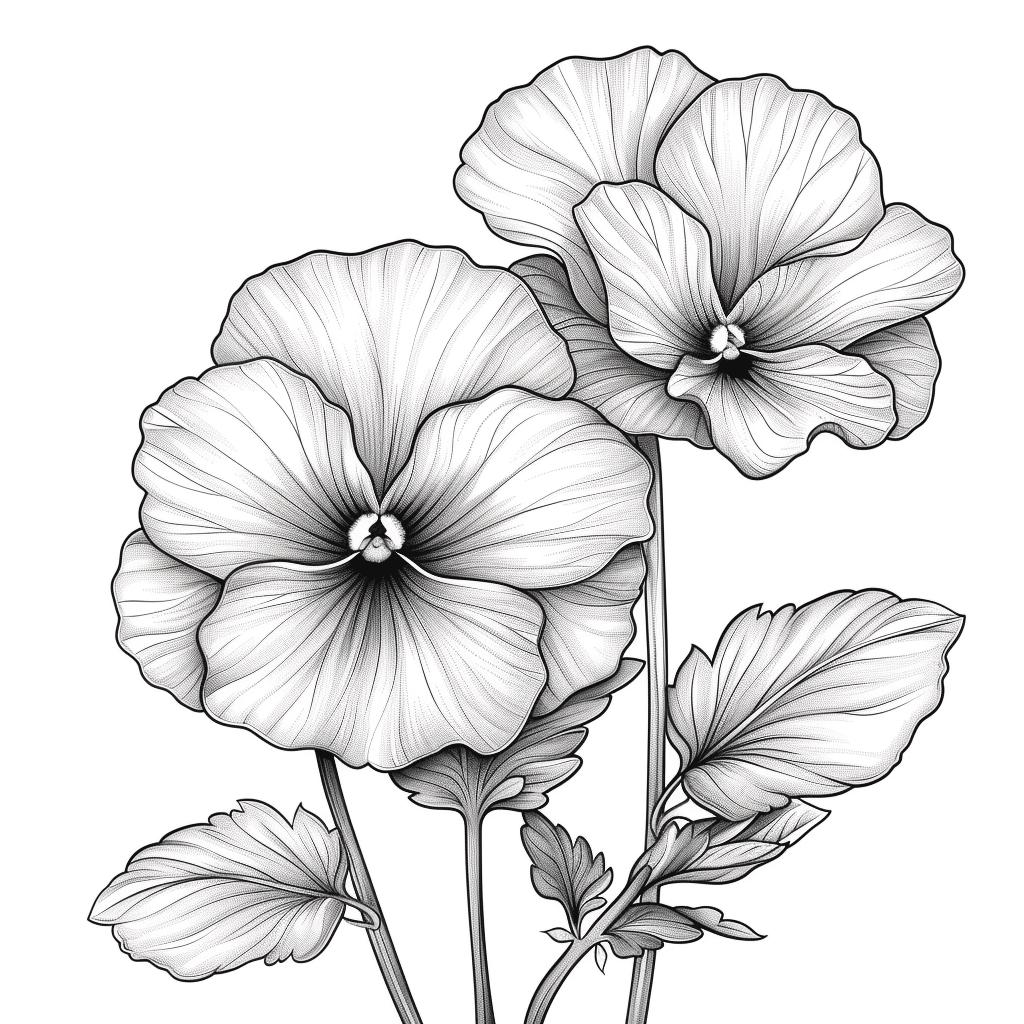 Stiefmütterchen Blüte Schwarz / Weiß Line Art Bundle 1 30 Digitale Linie Kunst Ai SVG Png