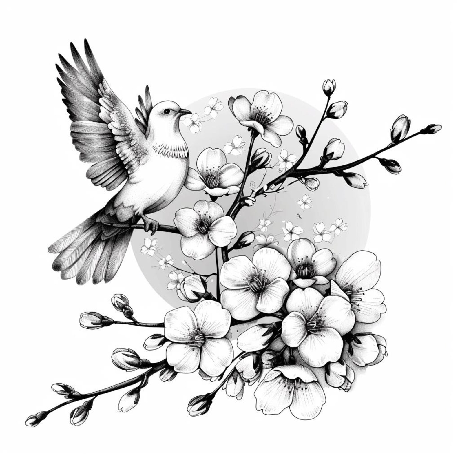 Cherry Blossoms and Doves Black/white Line Art Bundle 4 36 Digital Ai ...
