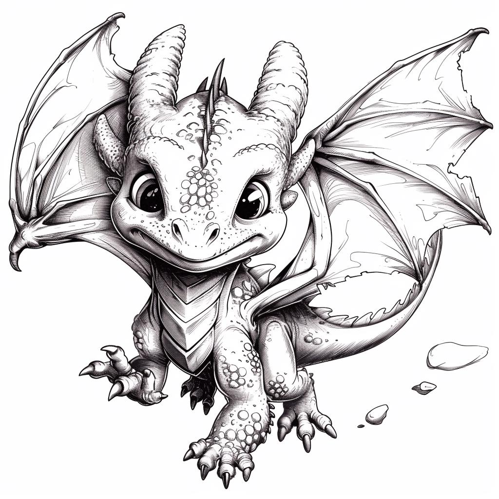 Dragon Cartoon Line Art Black and White Bundle 1 40 Digital Line Art Ai
