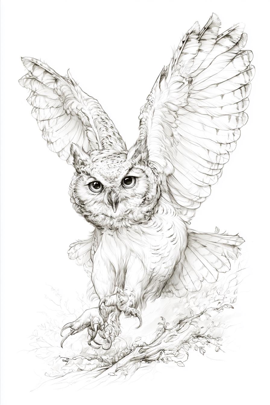Owl on Attack Illustrations: Black and White Bundle 1    28 Digital Ai Line Art PNG-SVG (Digital Dow